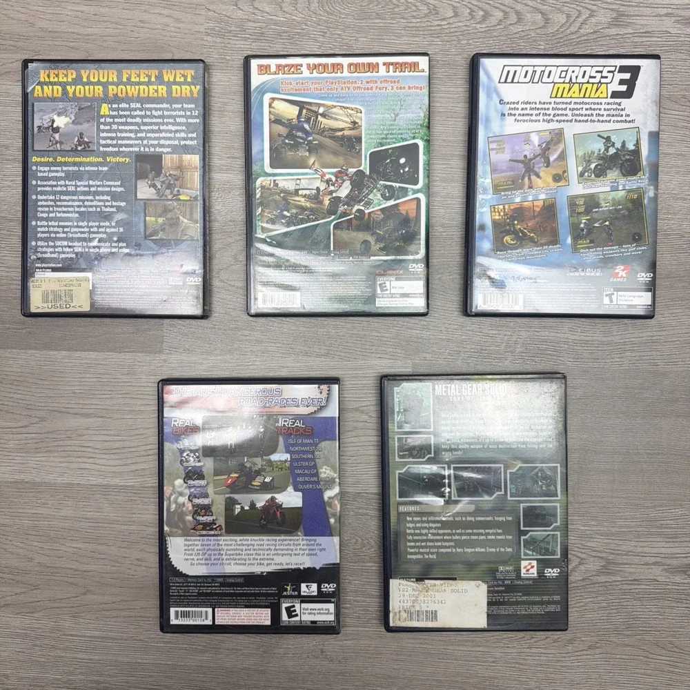 PlayStation 2‎ Game Lot Of 5 Games Racing, War Socom Metal Gear Motocross ATV